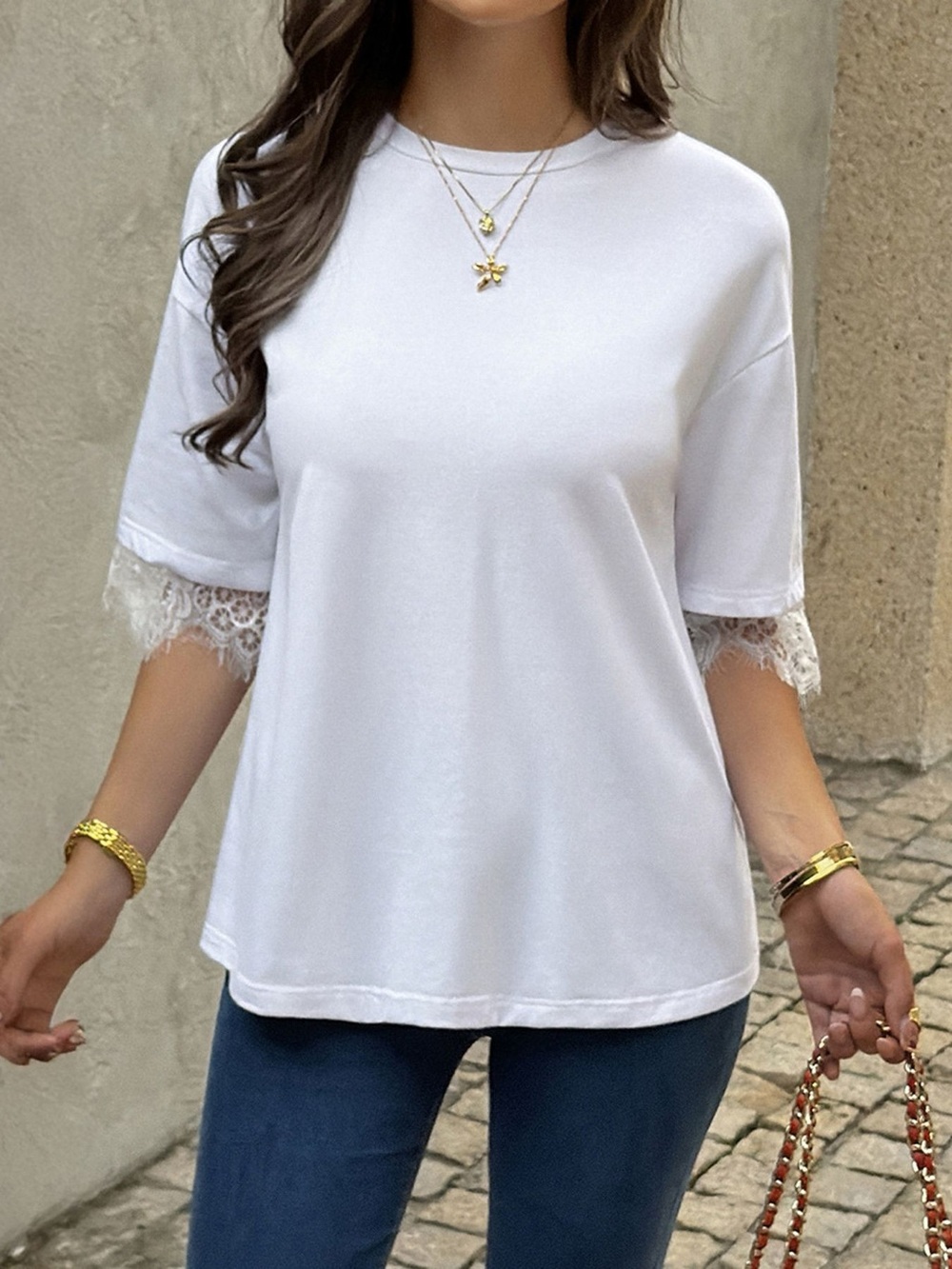 Lace Trimmed Casual T-Shirt